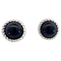 Retro Tiffany & Co Estate Round Onyx Clip-on Earrings Sterling Silver 