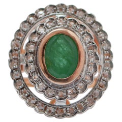 Emerald, Diamonds, Rose Gold and Silver Ring.