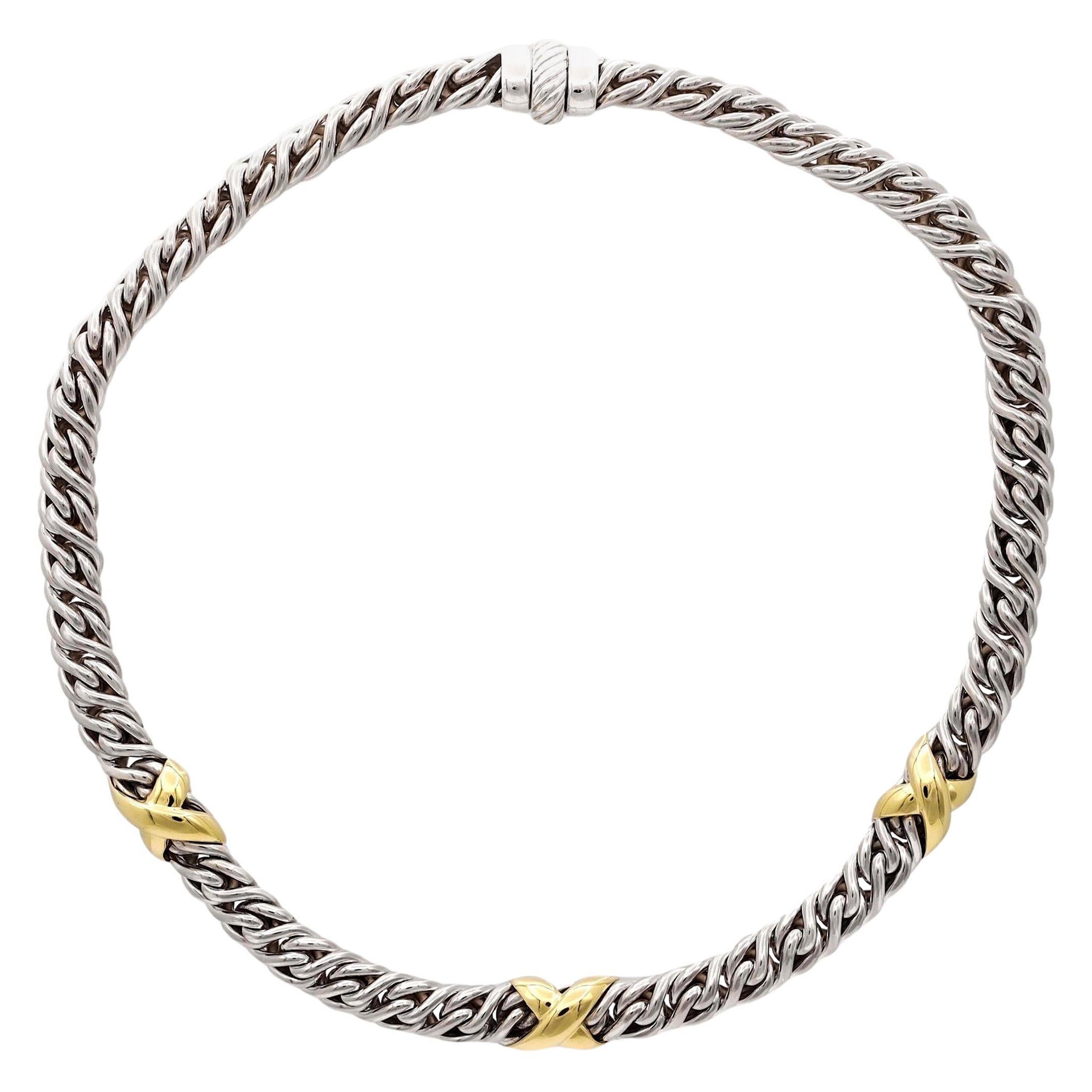 David Yurman Sterling Silver 18K Yellow Gold Lyrica X Wheat Chain Necklace