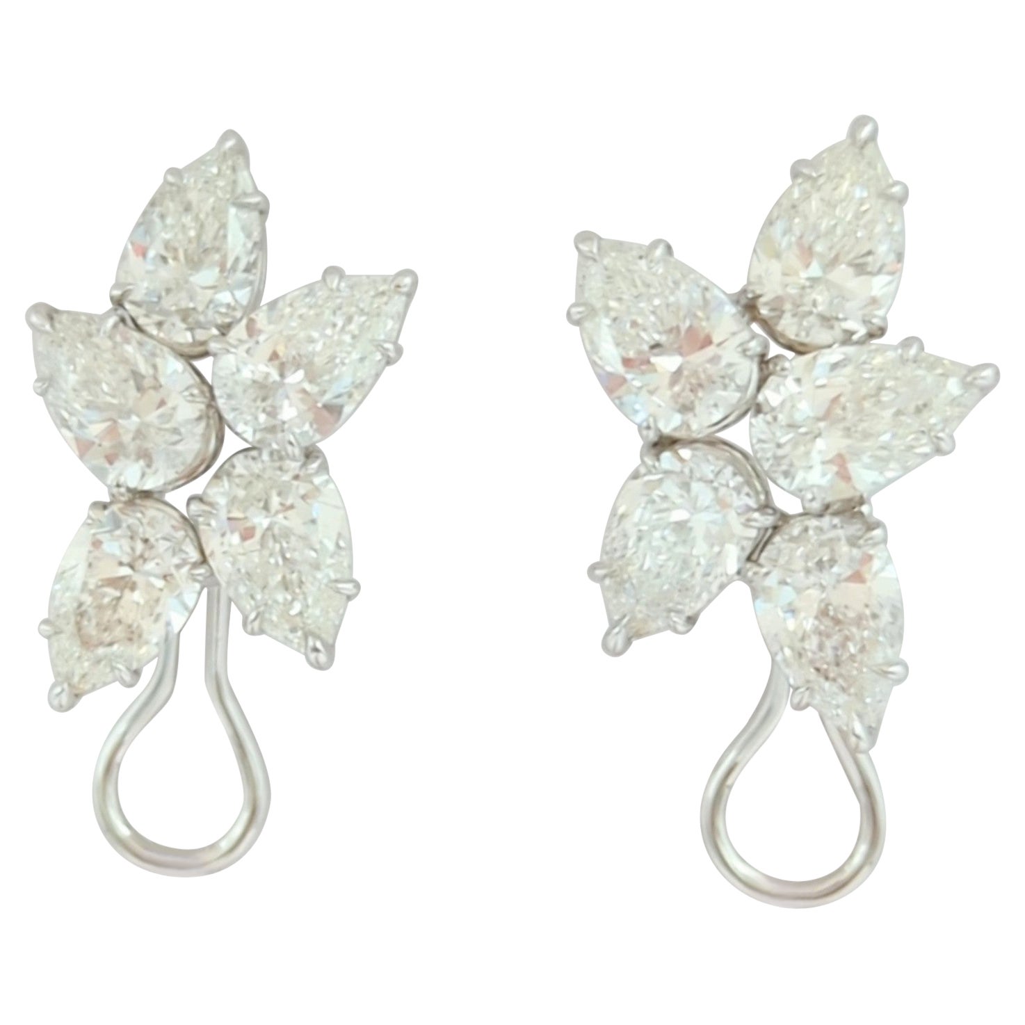 Boucles d'oreilles en or blanc 18 carats avec grappes de diamants blancs GIA en forme de poire