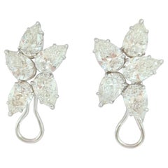 GIA White Diamond Pear Shape Cluster Earrings in 18K White Gold
