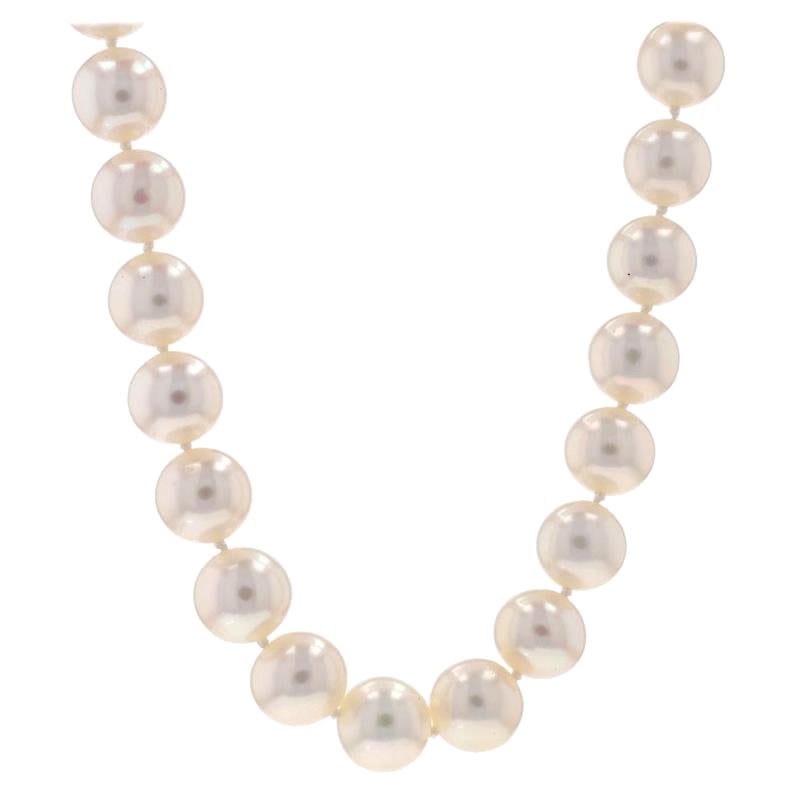 White Gold Cultured Pearl Knotted Strand Necklace 17 3/4" - 14k For Sale