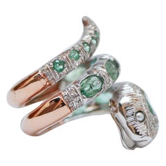 Vintage Emeralds, Diamonds, Pearls, Rose Gold and Silver Snake Ring.