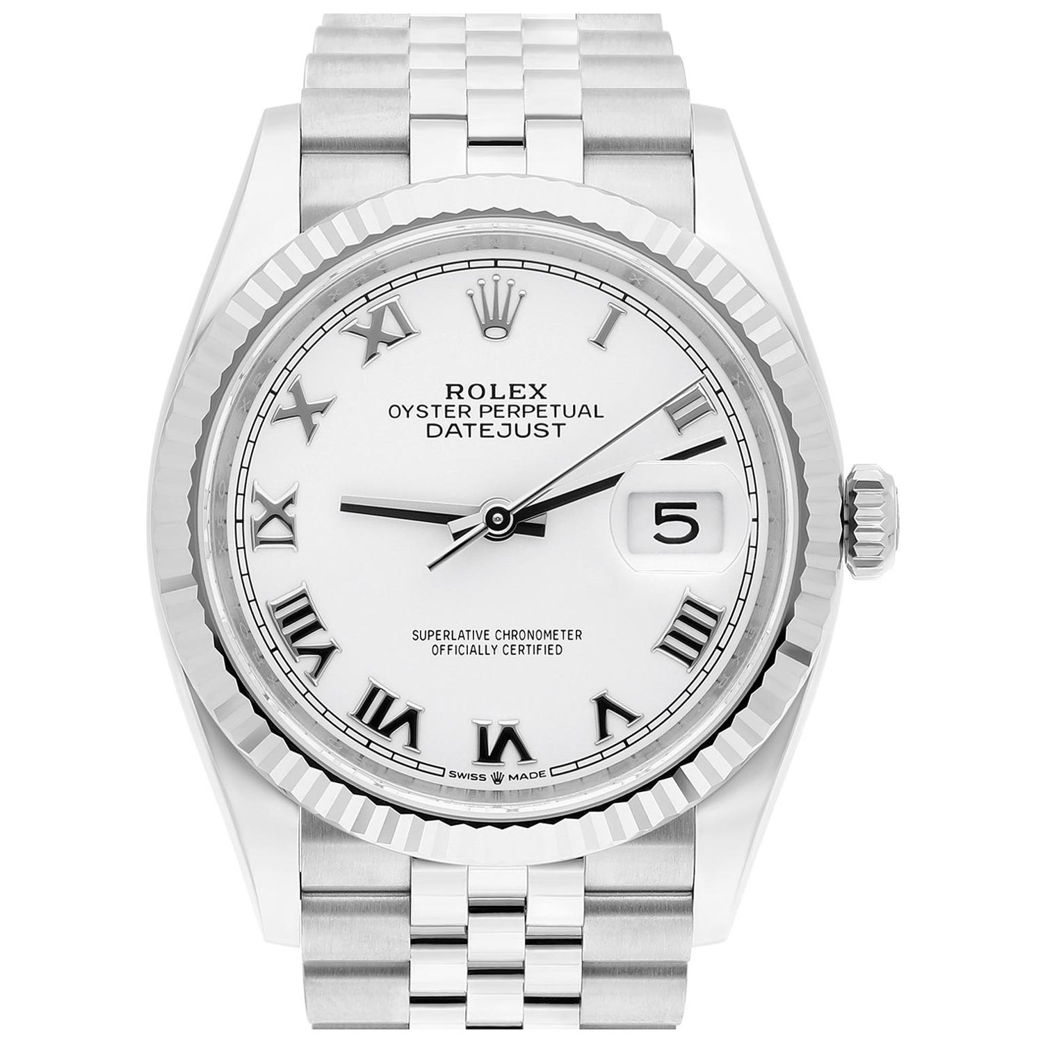 Rolex Datejust 126234 Steel 36mm White Roman Dial Jubilee Bracelet 2023 Complete For Sale