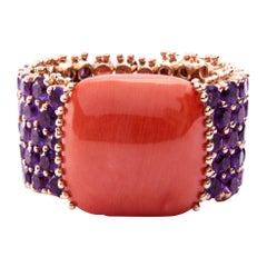 Alex Jona Amethyst and Mediterranean Coral 18 Karat Rose Gold Band Ring