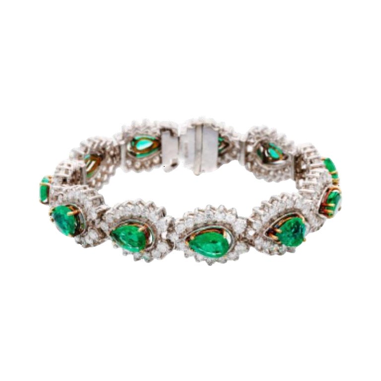 White Gold, Emerald and Diamond Bracelet For Sale