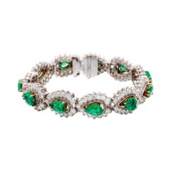 Vintage White Gold, Emerald and Diamond Bracelet