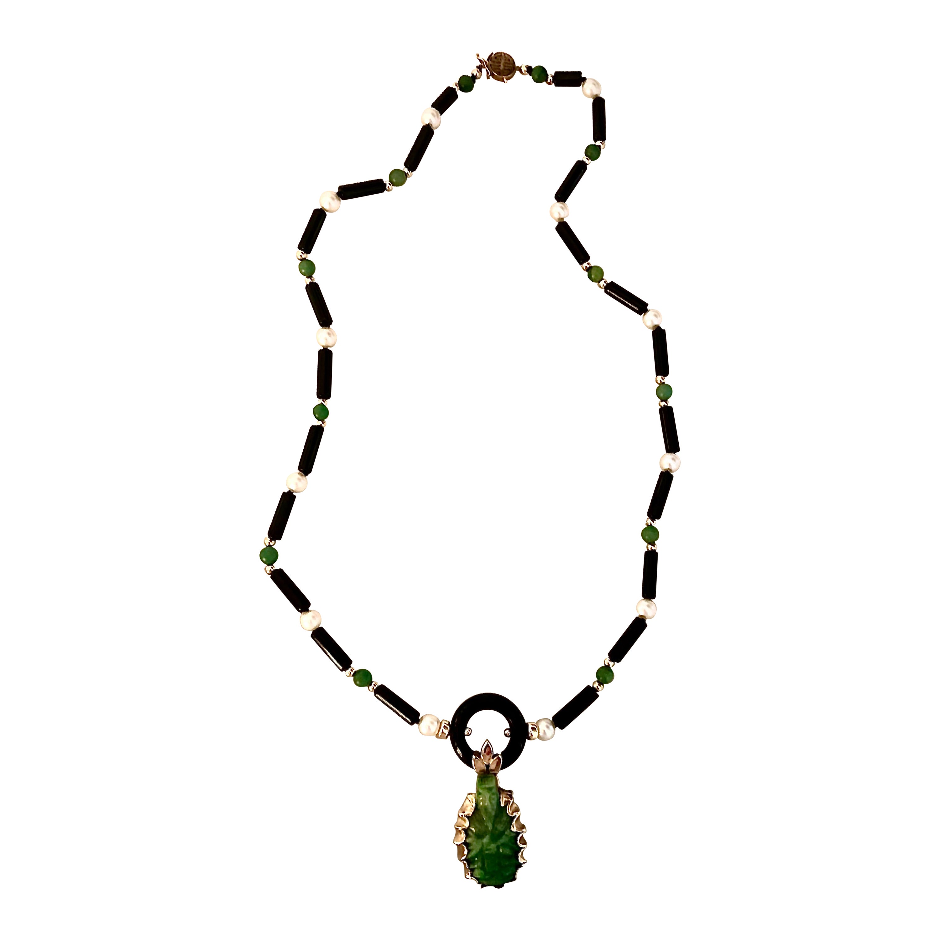 Green Jade, Diamond and Onyx Pendant at 1stDibs | jade necklace circle