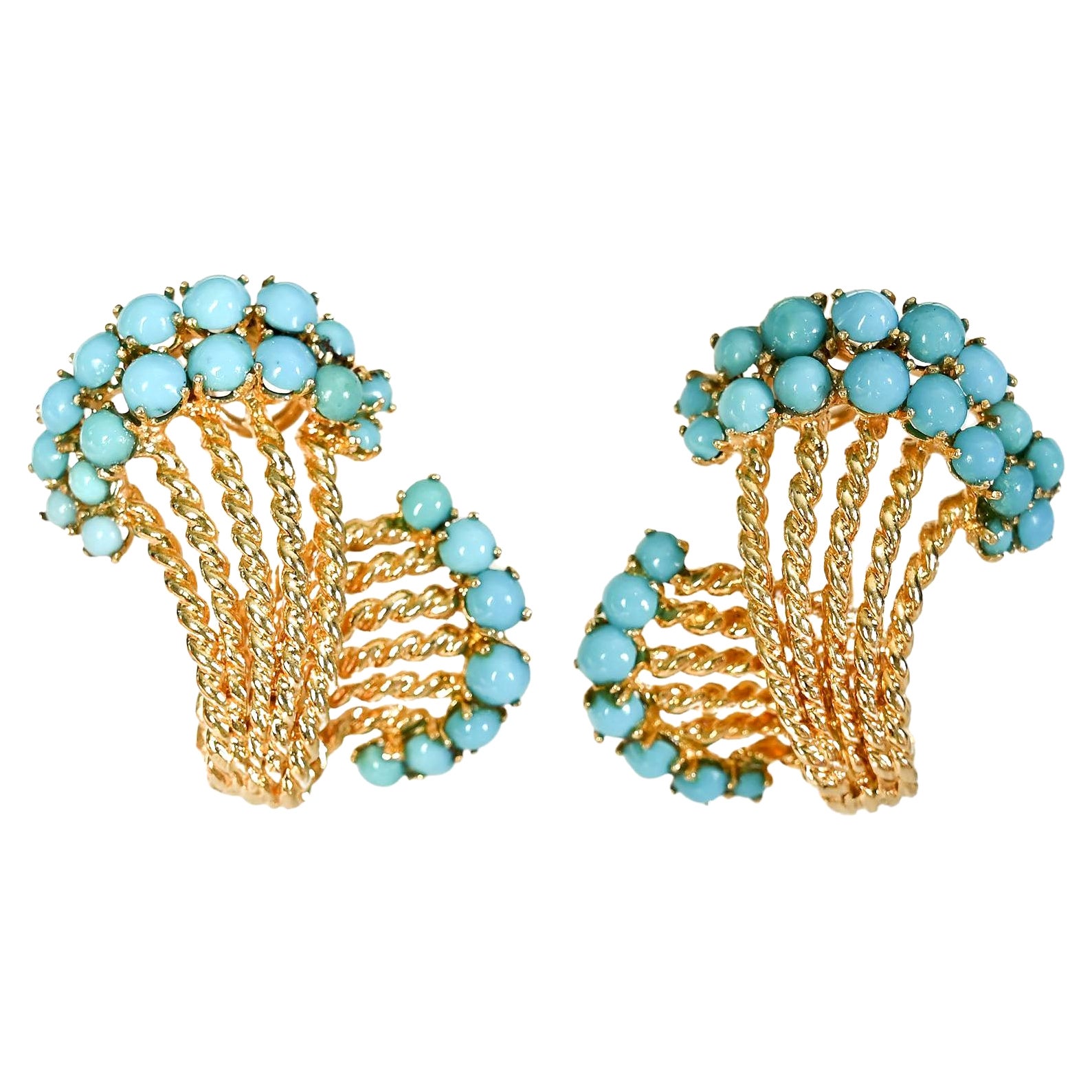 Gold Spray Earrings with Turquoise For Sale