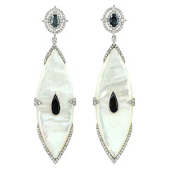 Marquise Shaped Mother of Pearl Earring with Spinel and Diamonds In 18k Gold