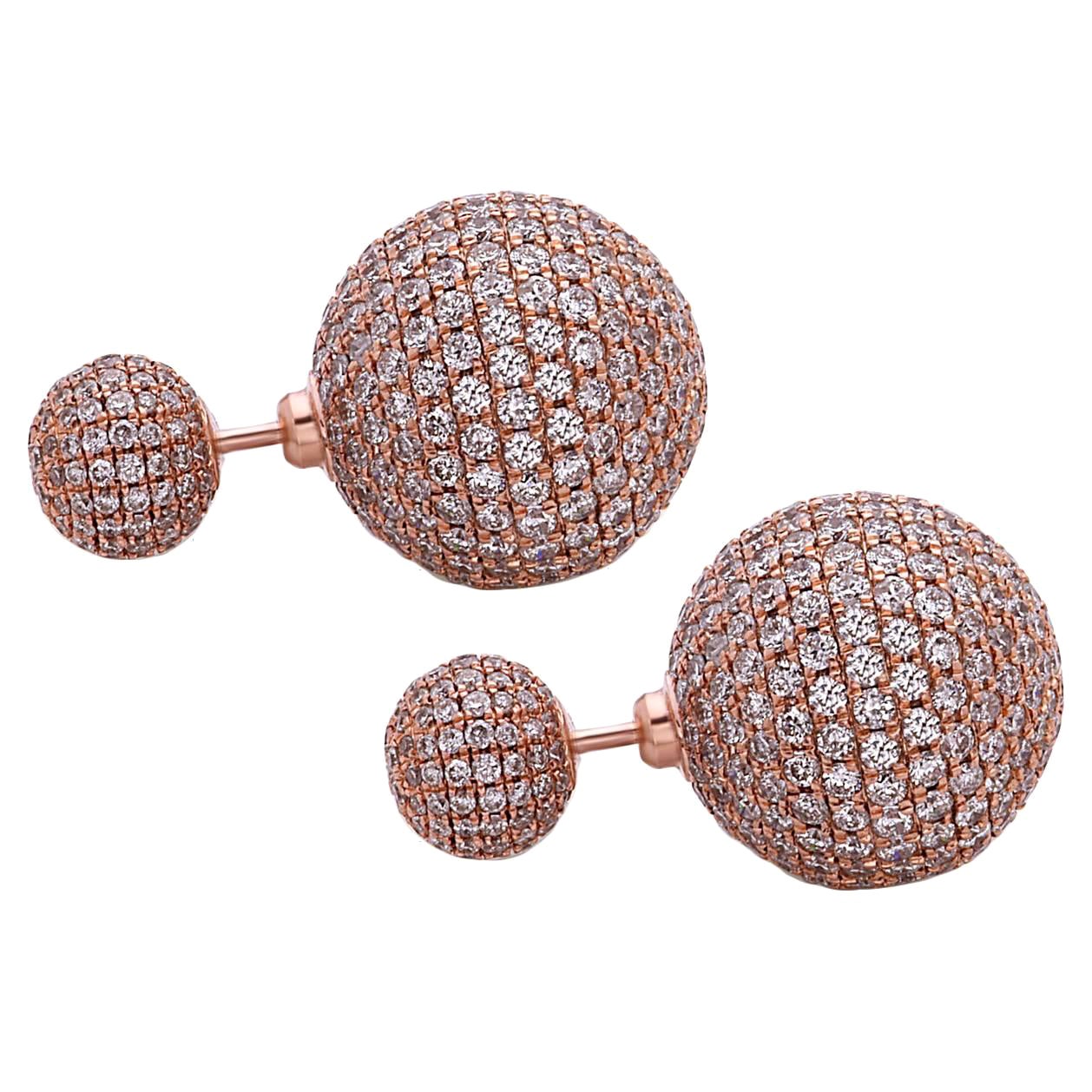 Pave Diamond Gold Ball Tribal Earrings Made In 18k Rose Gold For Sale