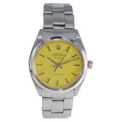 Retro Rolex Steel Oyster Perpetual Air King with Custom Yellow Dial 1970s