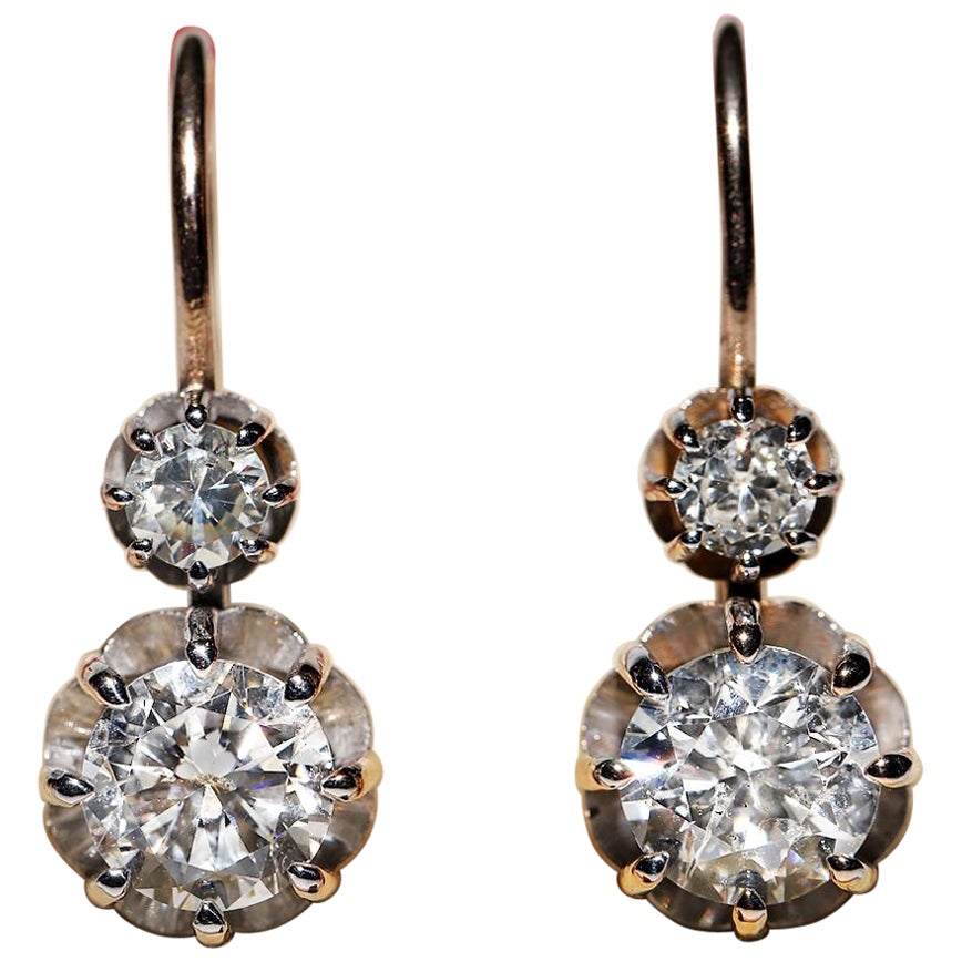 New Made 18k Gold Natural Diamond Decorated Solitaire Earring  For Sale