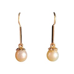 Boucles d'oreilles pendantes en or 18ct et perles des années 1940