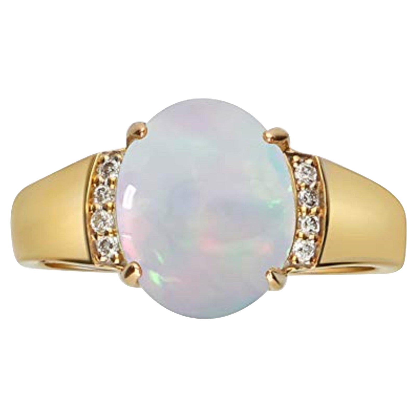 Gin and Grace 10K Yellow Gold Ethiopian Opal Ring with Real Diamonds for Women For Sale