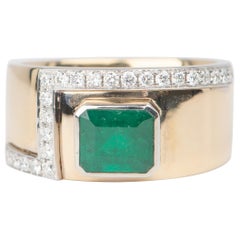 Used Emerald Bezel Set on 10.5mm Wide Band with Diamond Accent 14K Gold  R6668