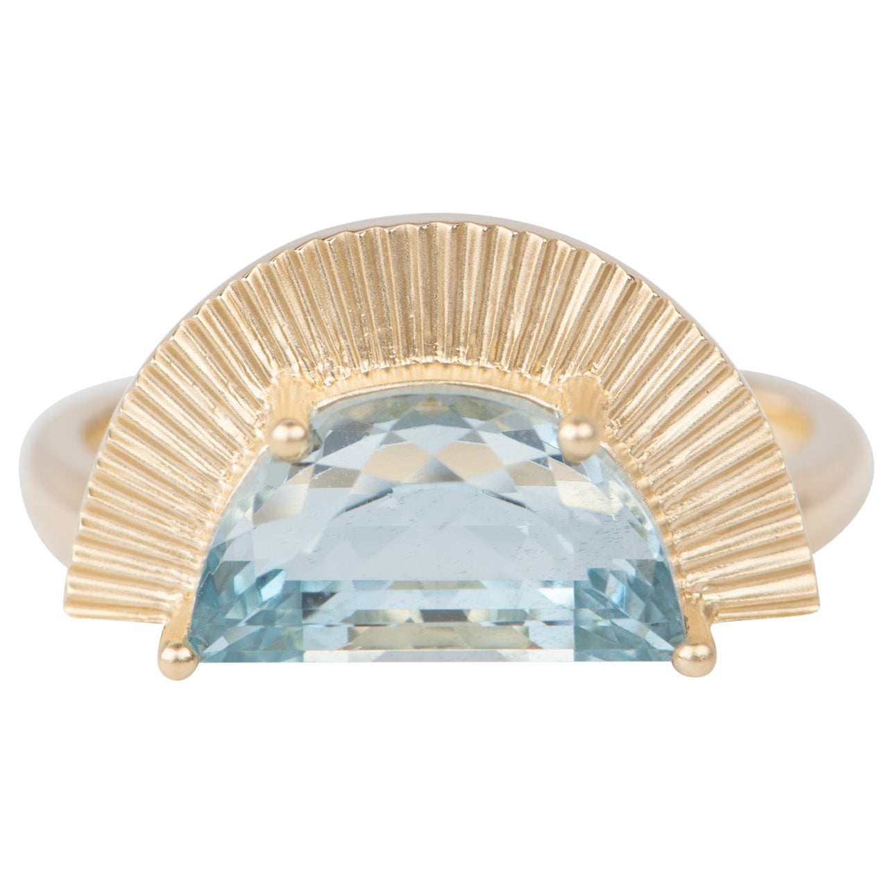2.9ct Half Moon Shape Aquamarine with Sun Ray Ring 14K Gold R6669 For Sale
