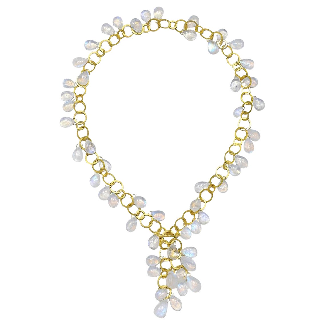 Faye Kim 18 Karat Gold Moonstone 20" Fringe Necklace with 2" Cluster For Sale