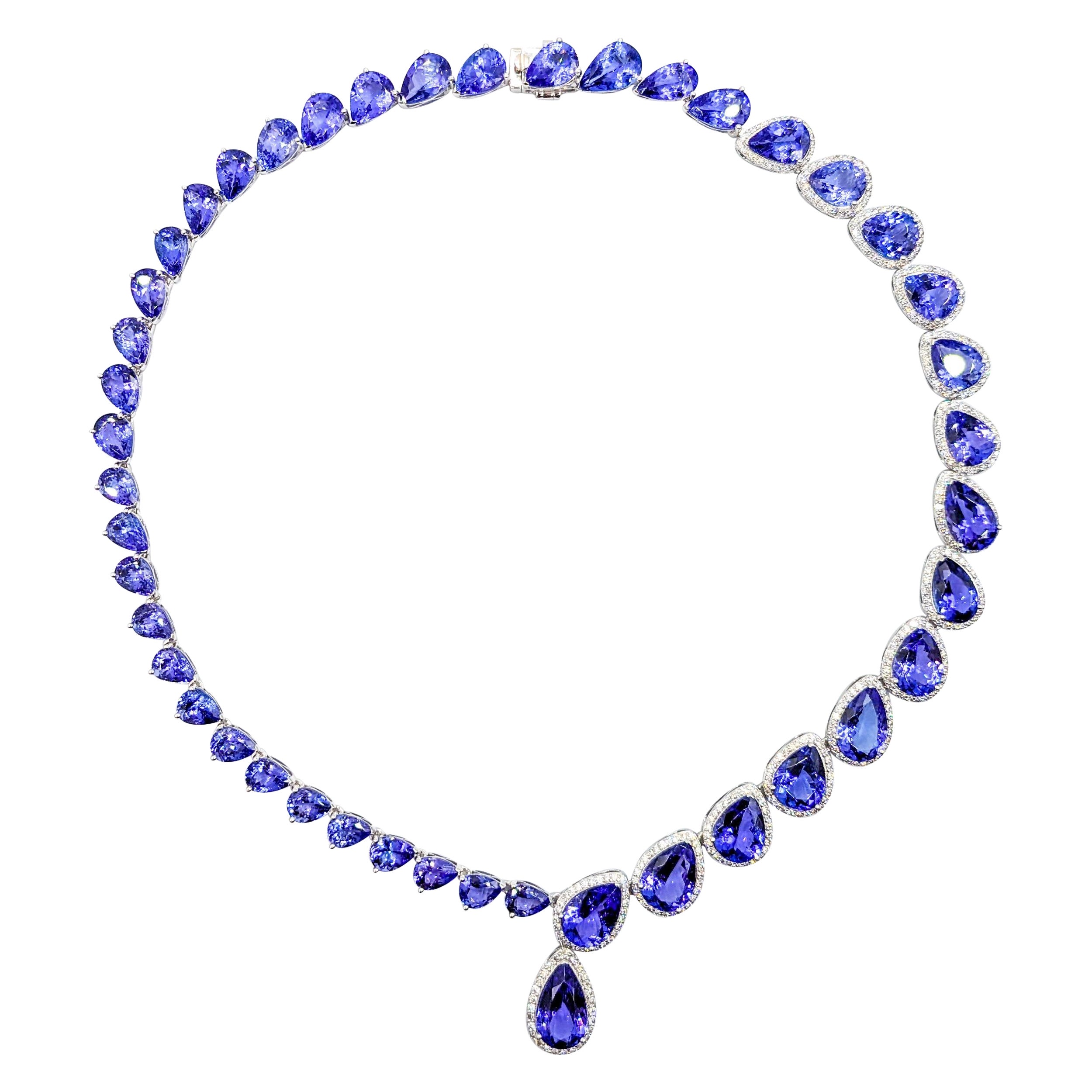 89ctw Tanzanite & Diamond Necklace White Gold For Sale