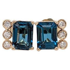 1.06ct Topaz Earrings w Diamond Accents in 14k Solid Gold Emerald Cut 7x5mm