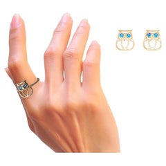 Vintage Owl earrings and ring set in 14k gold. 