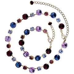 Rivoli Crystal Rhinestone Necklace/ Bracelet Set; Purple, Lavender, Periwinkle