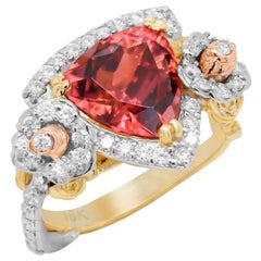 Stambolian 18K Yellow White Rose Gold Floral Ring with Trillion Rubellite Center