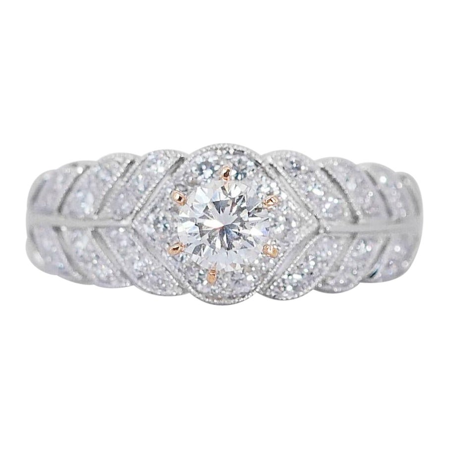 Sophisticated 0.58ct Pave Diamond Ring set in Platinum For Sale