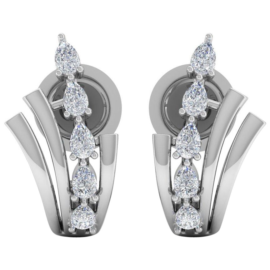 0.72 Carat SI/HI Pear Diamond Half Hoop Earrings 10 Karat White Gold Jewelry For Sale