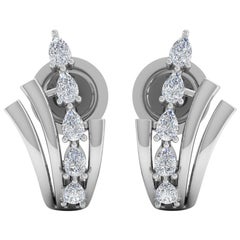 0.72 Carat SI/HI Pear Diamond Half Hoop Earrings 10 Karat White Gold Jewelry