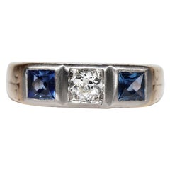 Antique Circa 1900s Victorian 14k Gold Natural Diamond And Sapphire Ring