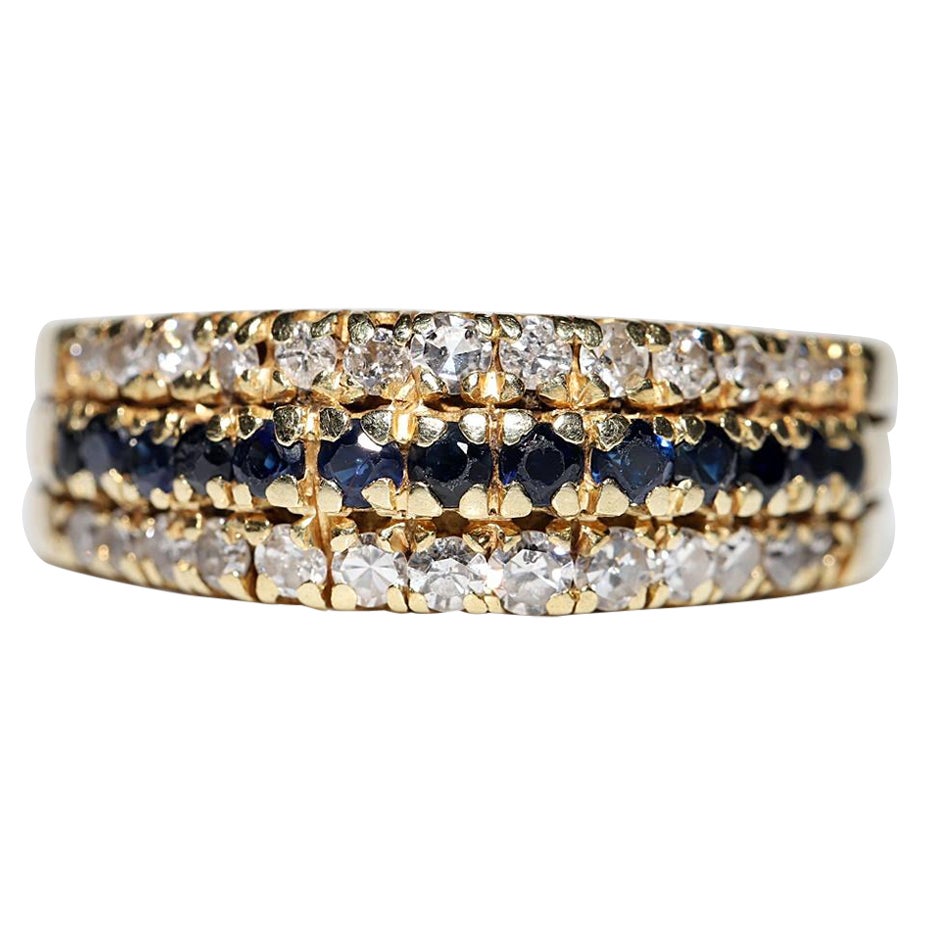 Vintage Circa 1970er Jahre 14k Gold Natürlicher Diamant und Saphir Dekorierter Ring