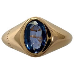 Seltener Vintage Gucci Ovalschliff Blauer Saphir 18k Gelbgold Siegel Solitär Ring