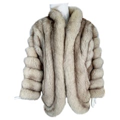 Revillon Manteau à manches Raglan de renard argenté de 3/4 de long, années 1980