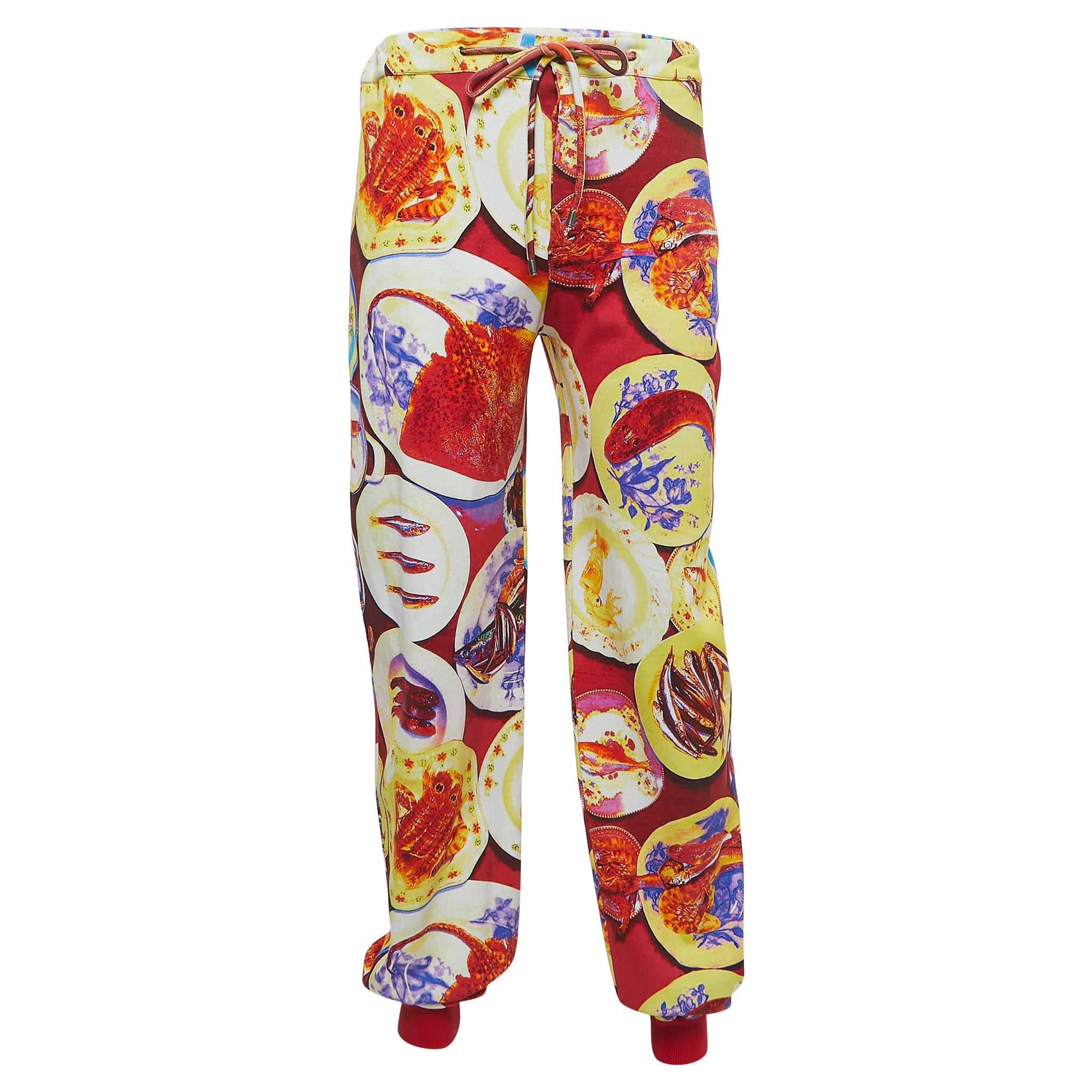 Etro Multicolor Seafood Print Cotton Drawstring Pants XXL For Sale