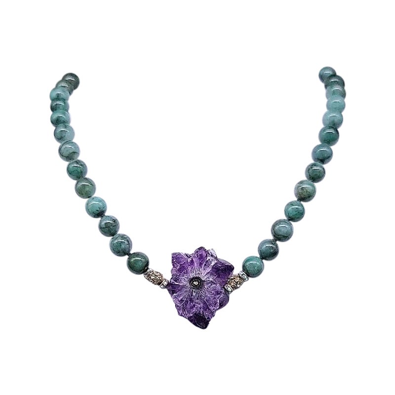 A.Jeschel Emerald with Amethyst  stalactite sliced pendant necklace . For Sale