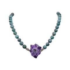 A.Jeschel Emerald with Amethyst  stalactite sliced pendant necklace .