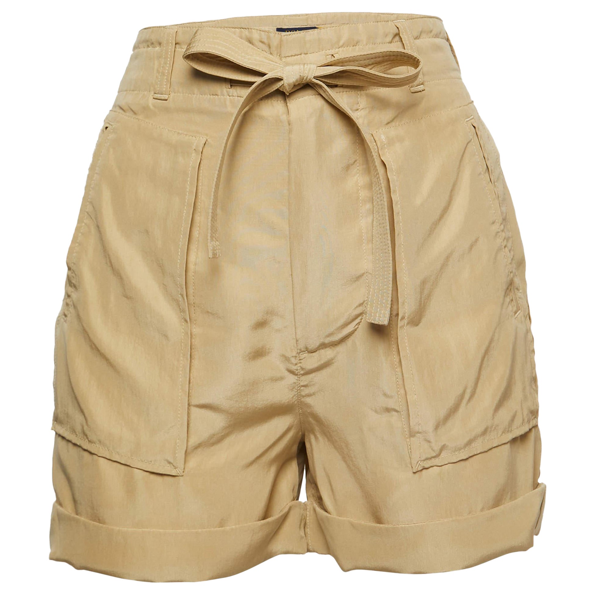 Polo Ralph Lauren Beige Silk Belted Shorts S For Sale