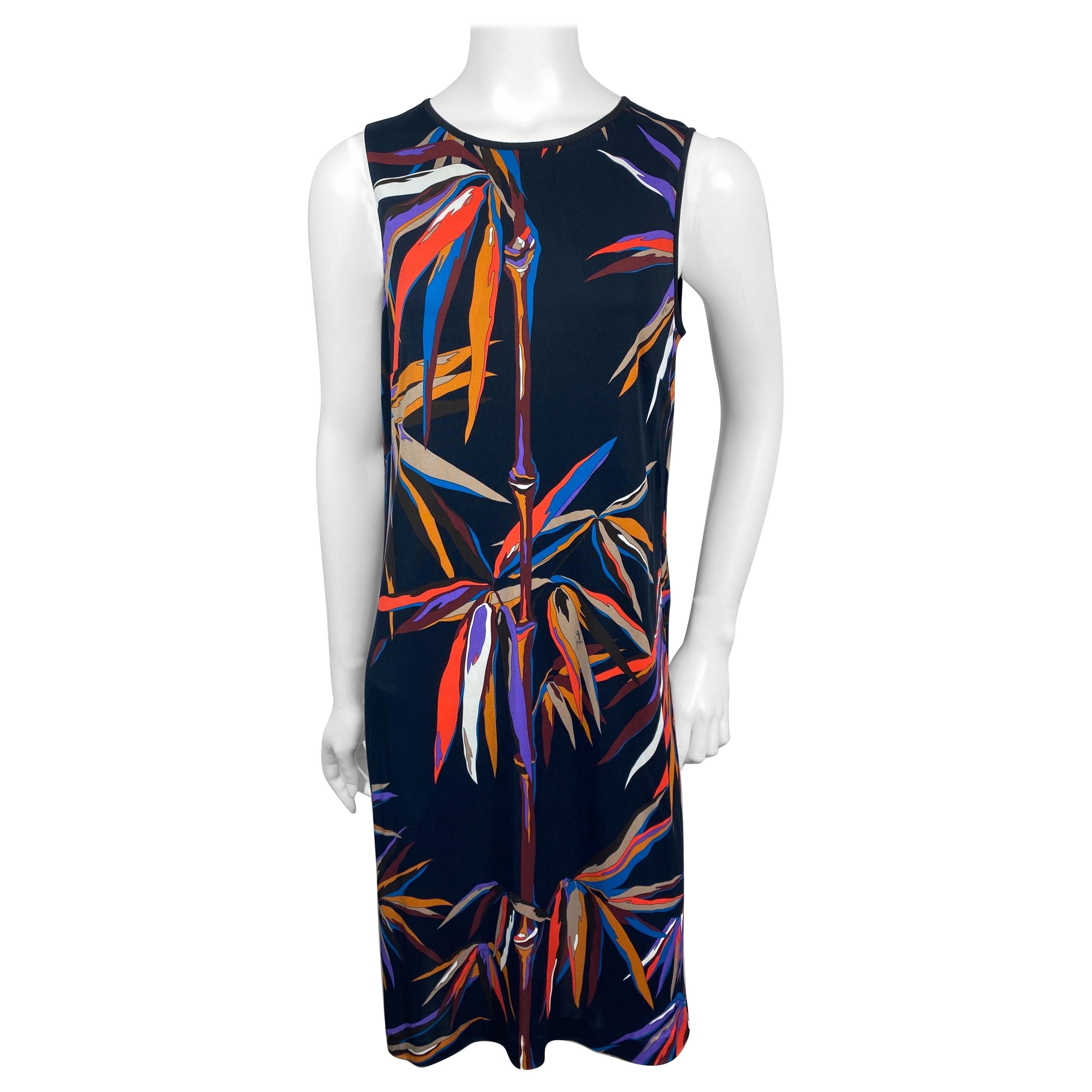 Emilio Pucci Black/Multi Abstract Silk Blend Sleeveless Shift Dress-US Size 10 For Sale