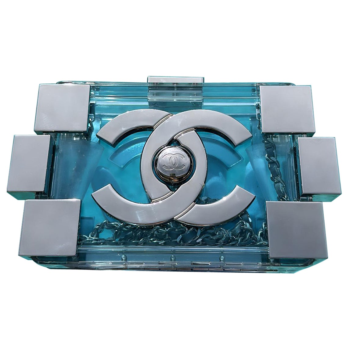 Chanel Plexiglass Blue Lucite Brick Lego Clutch Bag