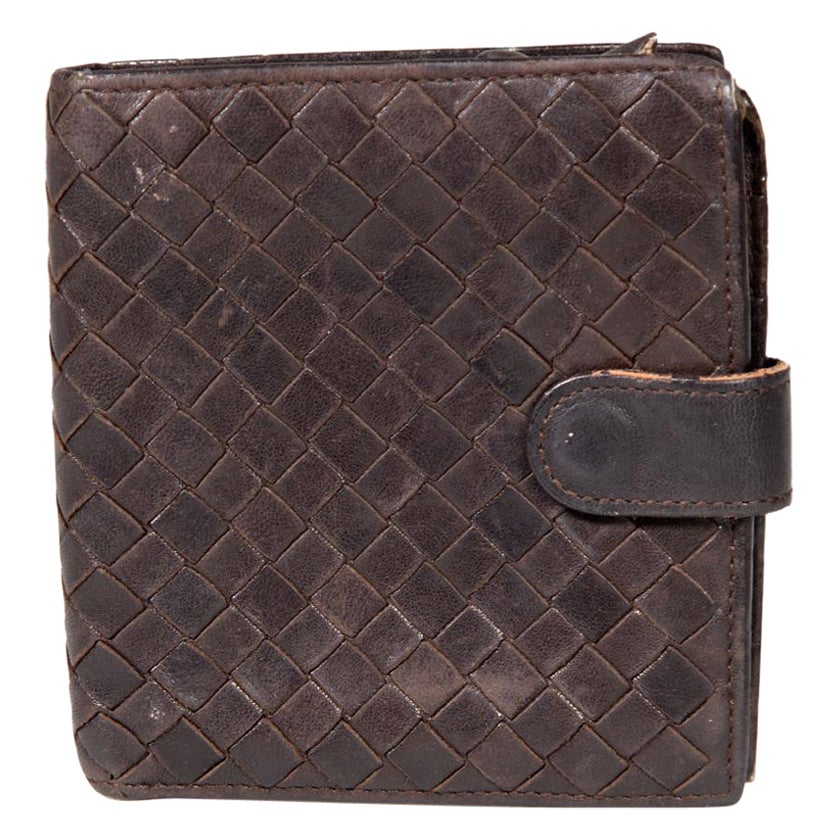 Bottega Veneta Brown Leather Intrecciato Wallet For Sale