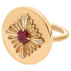Tag Ring, Yellow Gold, Ruby
