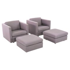 2000s Charles Pfister For Knoll Tuxedo Lounge Chairs and Ottoman
