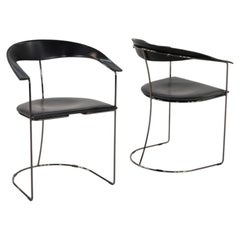 1980s Pair of Arrben Italy Canasta Cantilever Dining Chairs in Black Leather