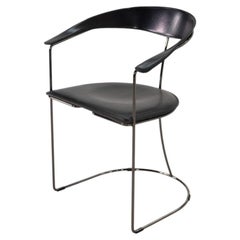 1980s Pair of Arrben Italy Canasta Cantilever Dining Chairs in Black Leather