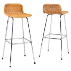 2000s Pair of Dirk van Sliedrecht for Rohe Noordwolde Rattan Bar Stools