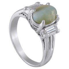 Platinum 0.58ct Diamond and Cats Eye Ring