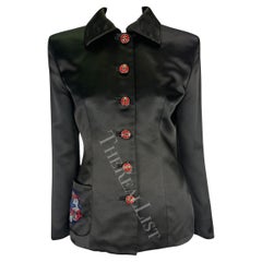 F/W 1997 Atelier Versace Haute Couture Rhinestone Logo Beaded Satin Poppy Jacket