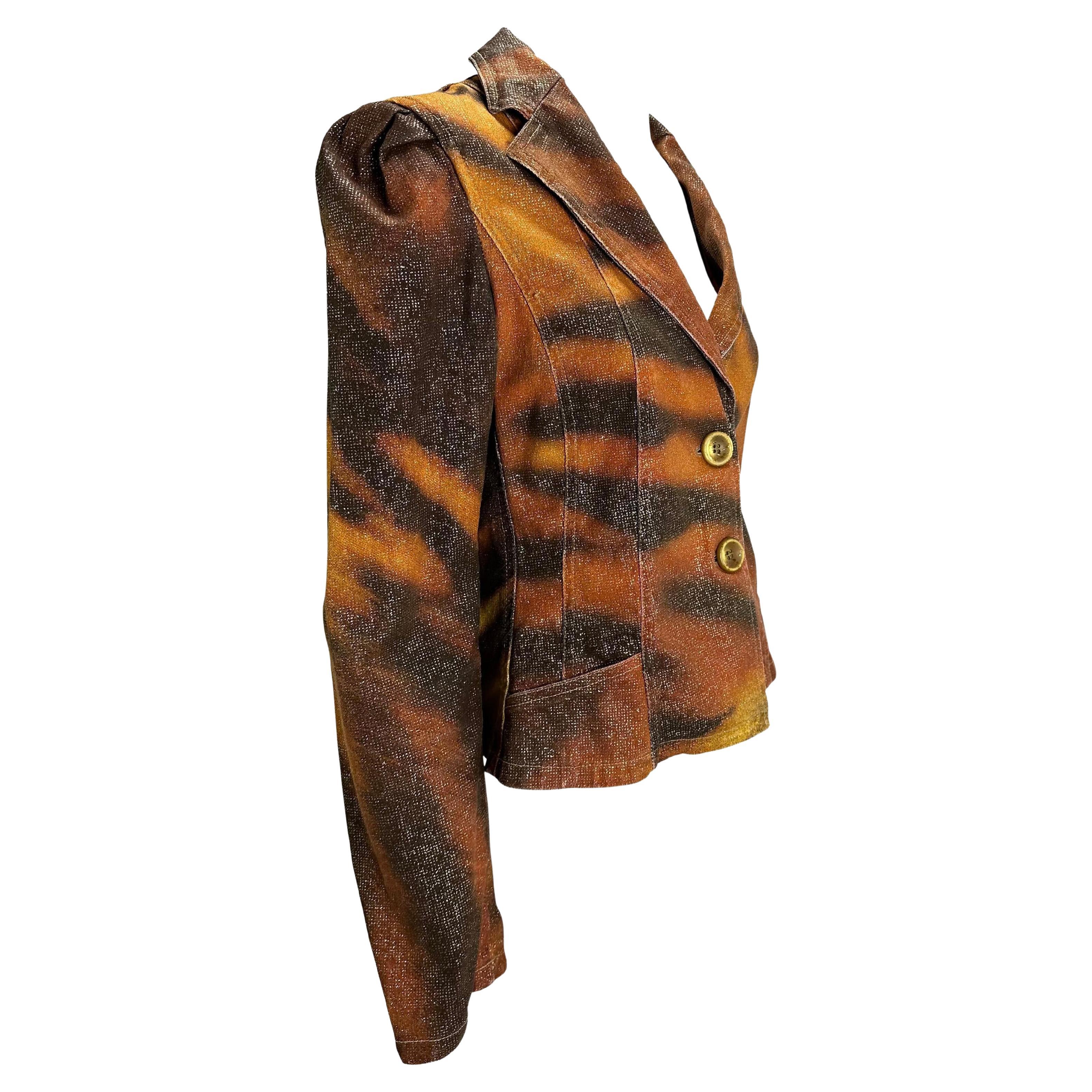 F/W 2000 Roberto Cavalli Glitter Tiger Print Orange Jacket Blazer