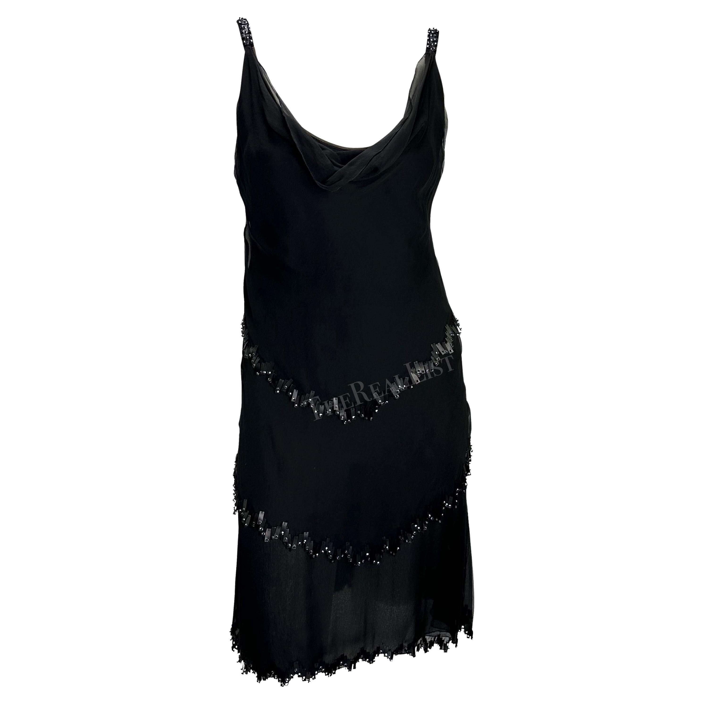 F/W 1998 Valentino Garavani Runway Black Chiffon Beaded Shift Dress